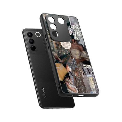 Glam Chic sleek vivo v27 5g cover with tempered glass back and TPU edges
