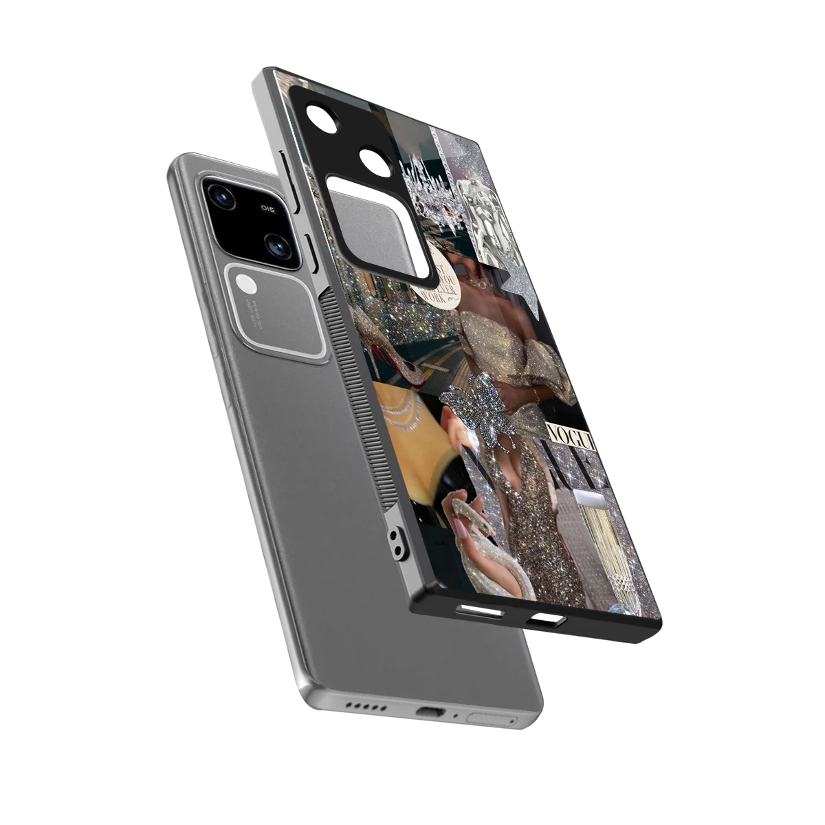 Glam Chic sleek vivo v30 cover with tempered glass back and TPU edges