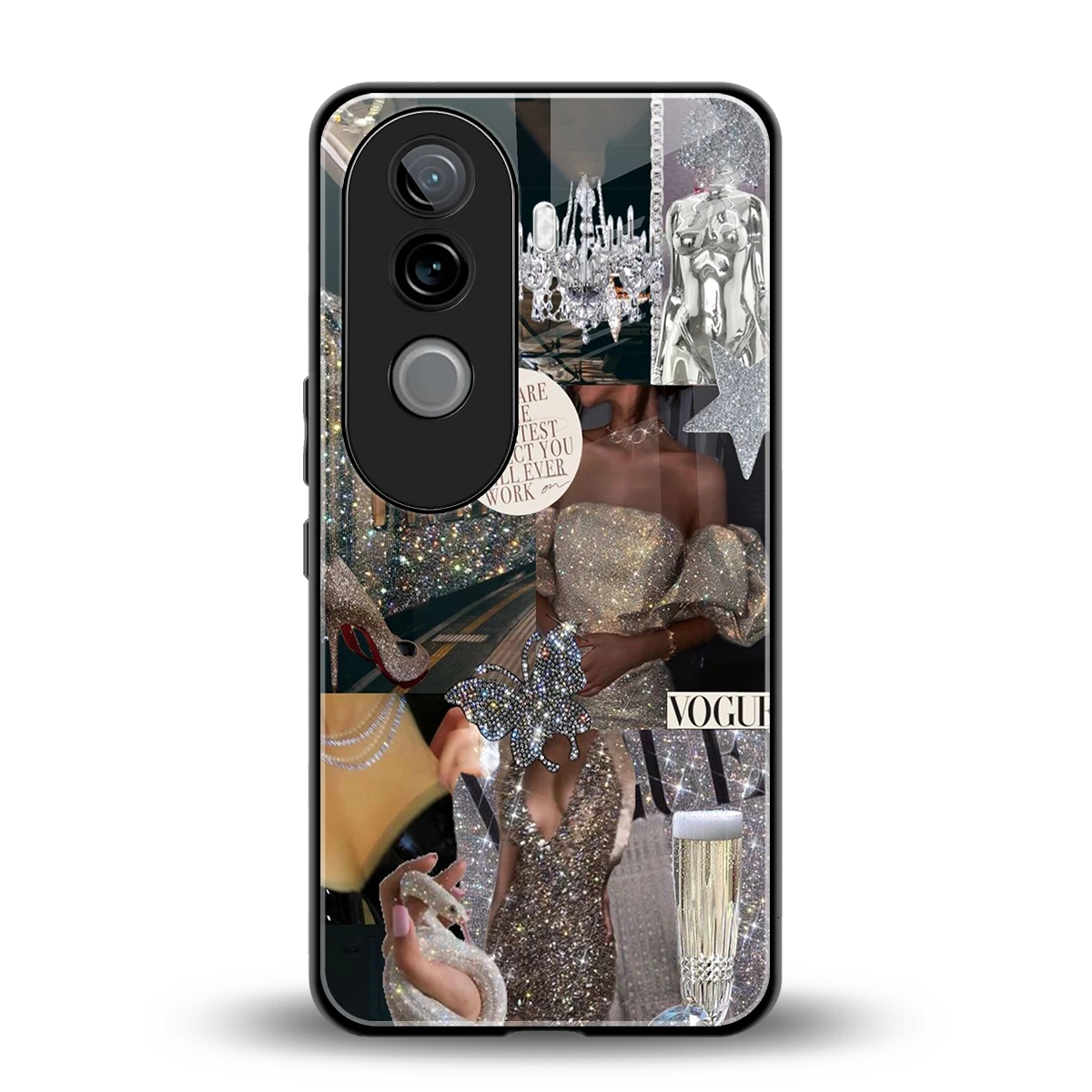 Glam Chic back phone cover | glass case for vivo v40e