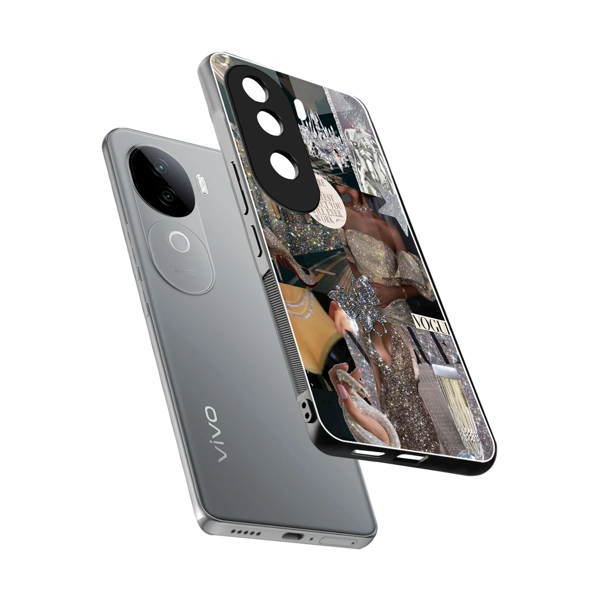 Glam Chic sleek vivo v40e cover with tempered glass back and TPU edges