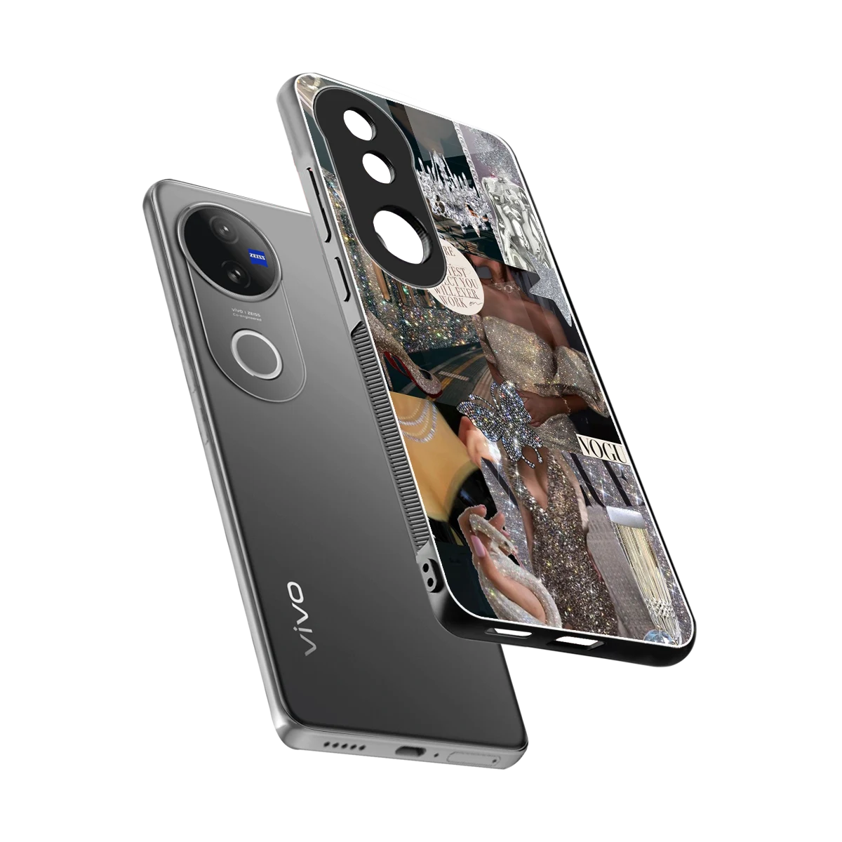 Glam Chic sleek vivo v50 cover with tempered glass back and TPU edges
