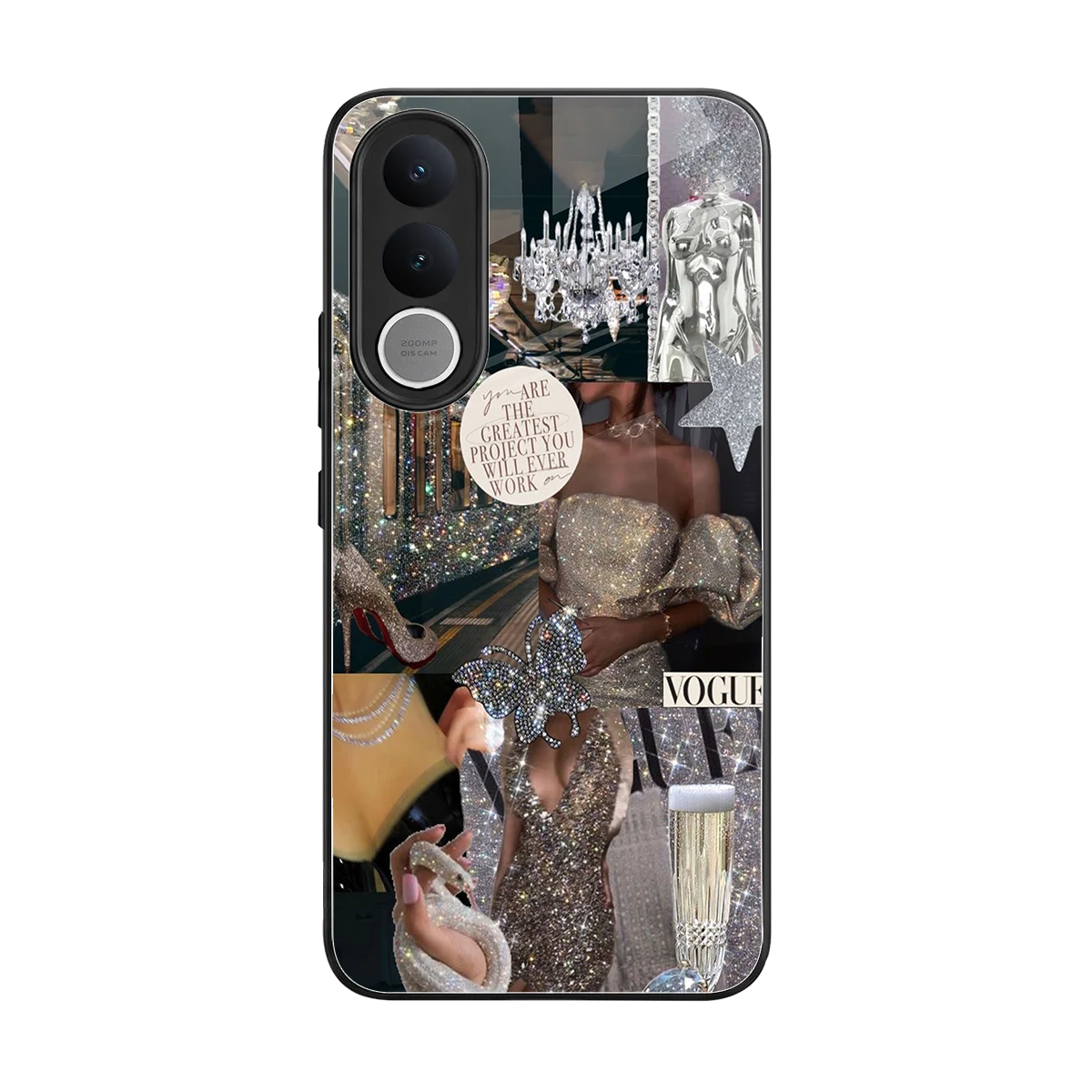 Glam Chic back phone cover | glass case for vivo v70 fe