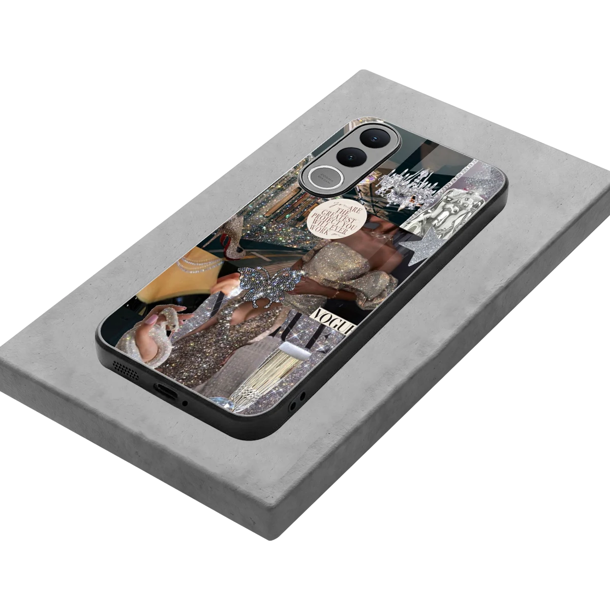 Glam Chic stylish phone case for vivo v70 fe | glossy glass and slim fit