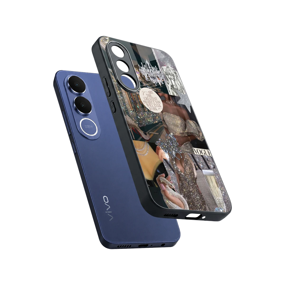 Glam Chic sleek vivo v70 fe cover with tempered glass back and TPU edges
