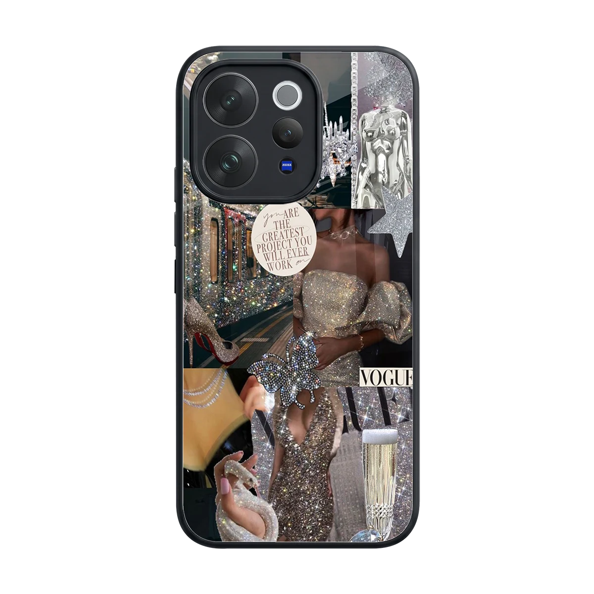 Glam Chic back phone cover | glass case for vivo v70