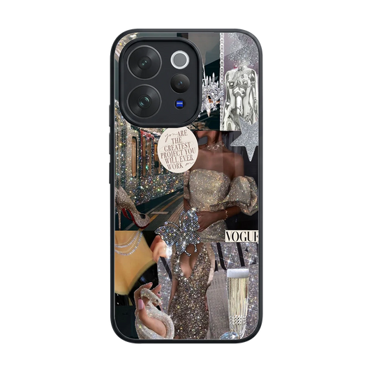 Glam Chic back phone cover | glass case for vivo v70 elite