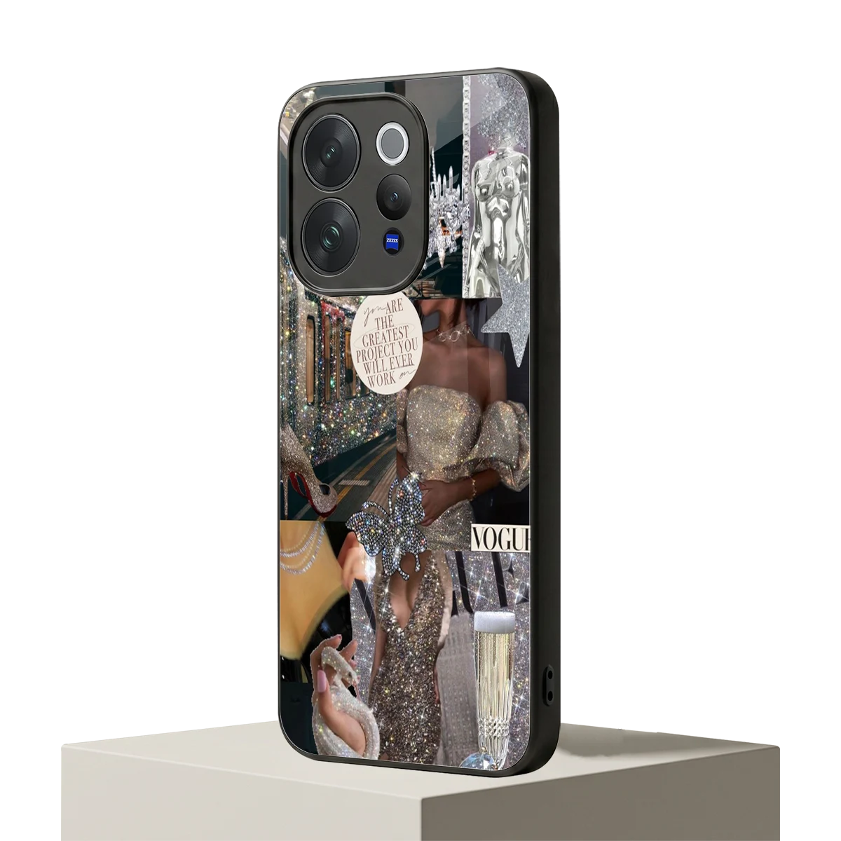 Glam Chic vivo v70 mobile cover | shockproof glass phone case