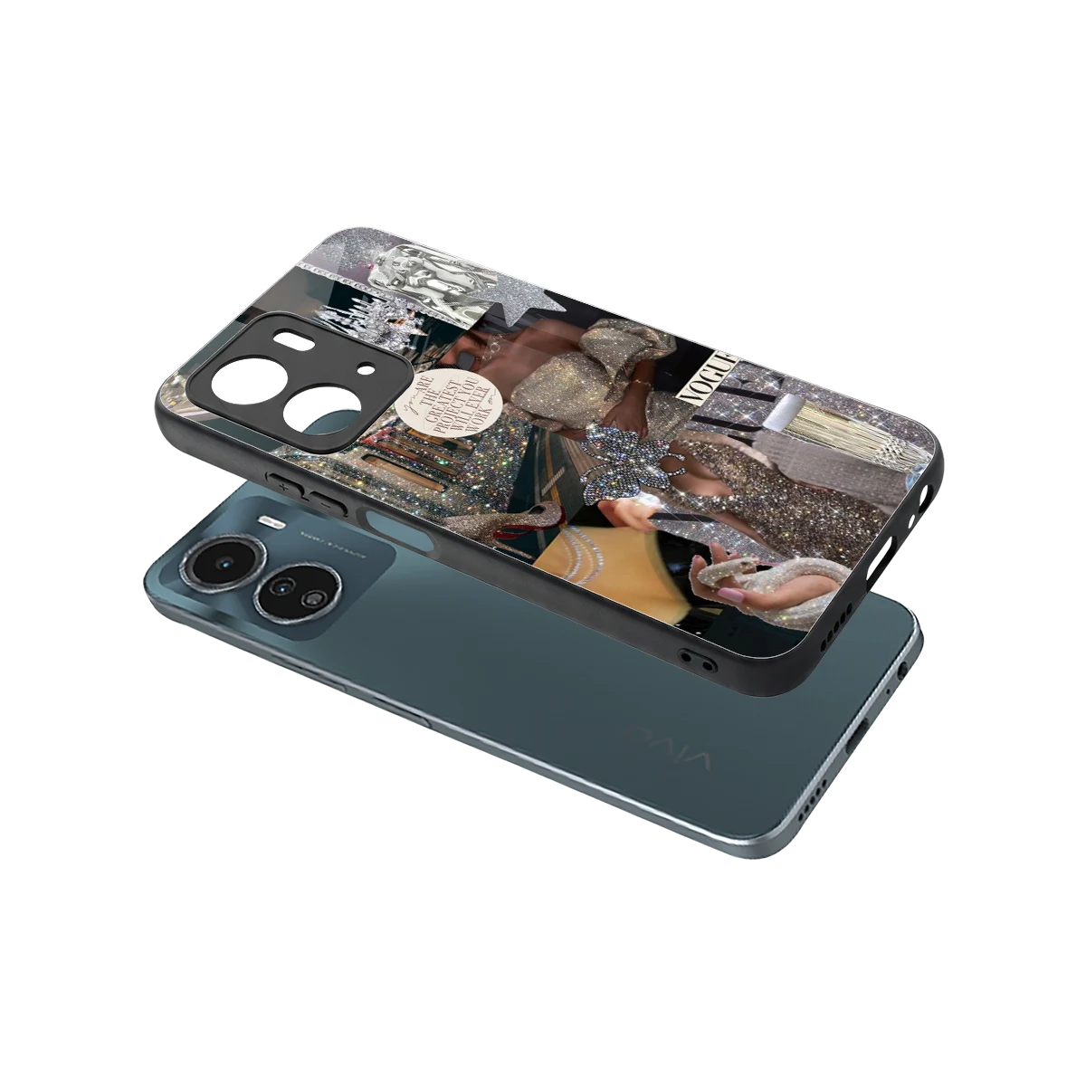 Glam Chic sleek vivo y16 cover with tempered glass back and TPU edges