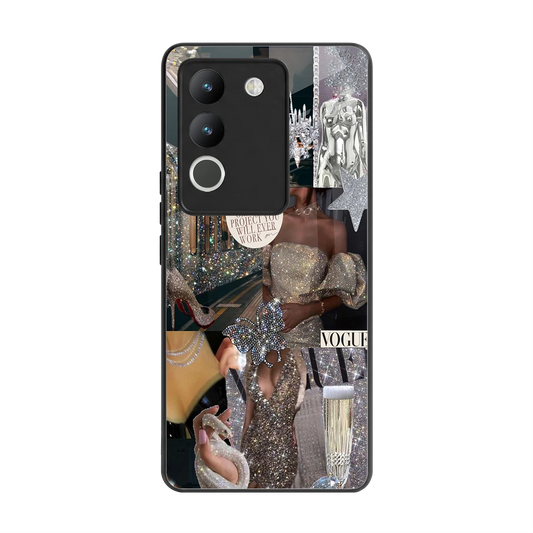 Glam Chic back phone cover | glass case for vivo y200 5g