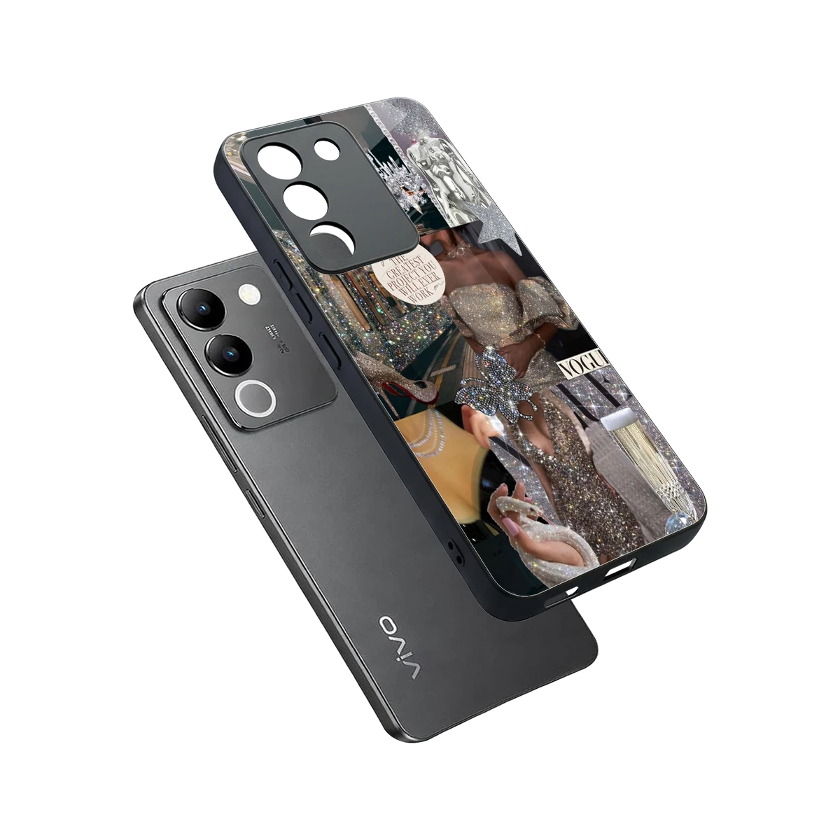 Glam Chic sleek vivo y200 5g cover with tempered glass back and TPU edges