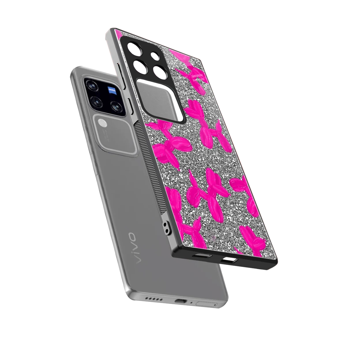 Glittery Ride sleekvivo v30 pro cover with tempered glass back and TPU edges