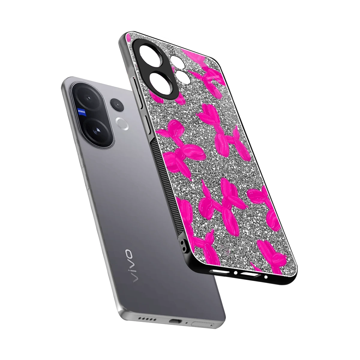 Glittery Ride sleek vivo v60 cover with tempered glass back and TPU edges