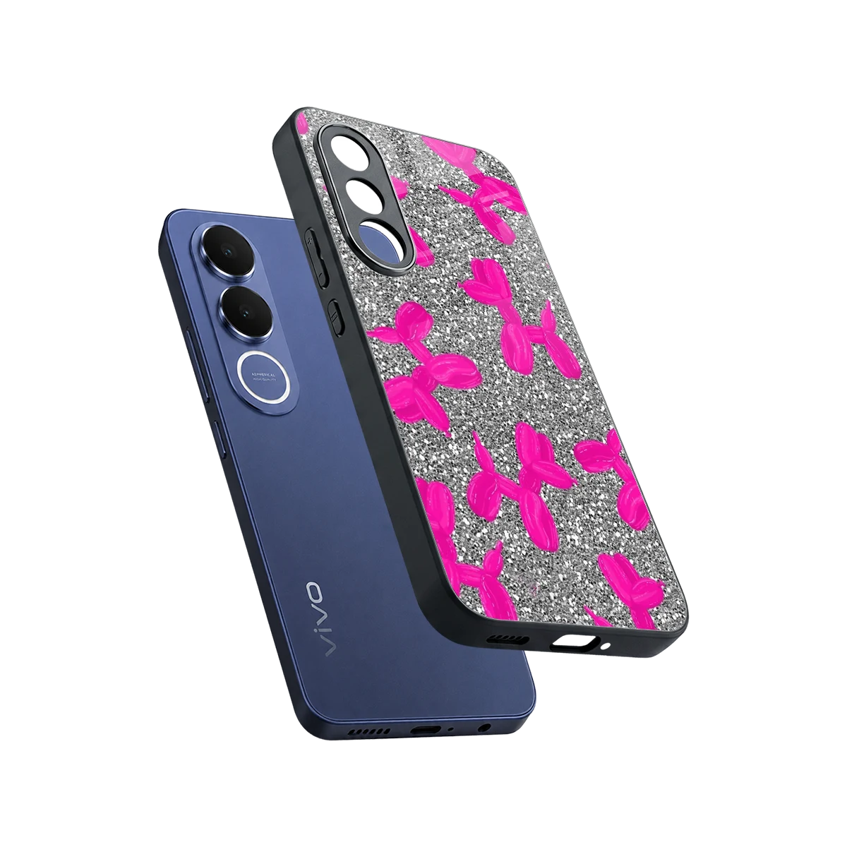 Glittery Ride sleek vivo v70 fe cover with tempered glass back and TPU edges