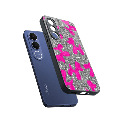 Glittery Ride sleek vivo v70 fe cover with tempered glass back and TPU edges
