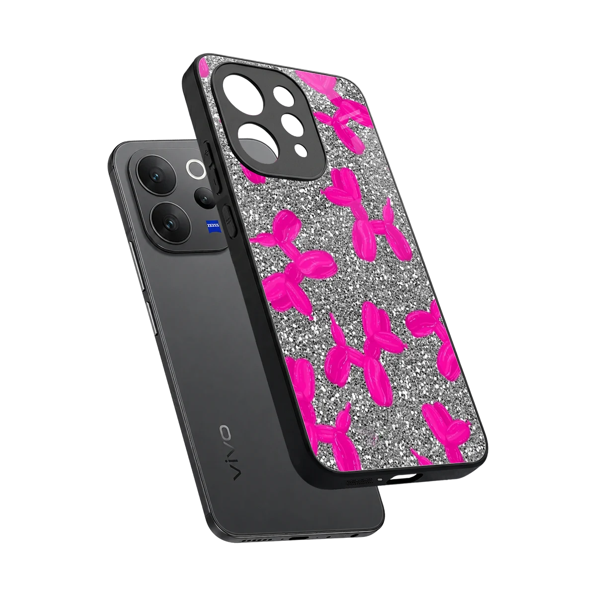 Glittery Ride sleek vivo v70 elite cover with tempered glass back and TPU edges