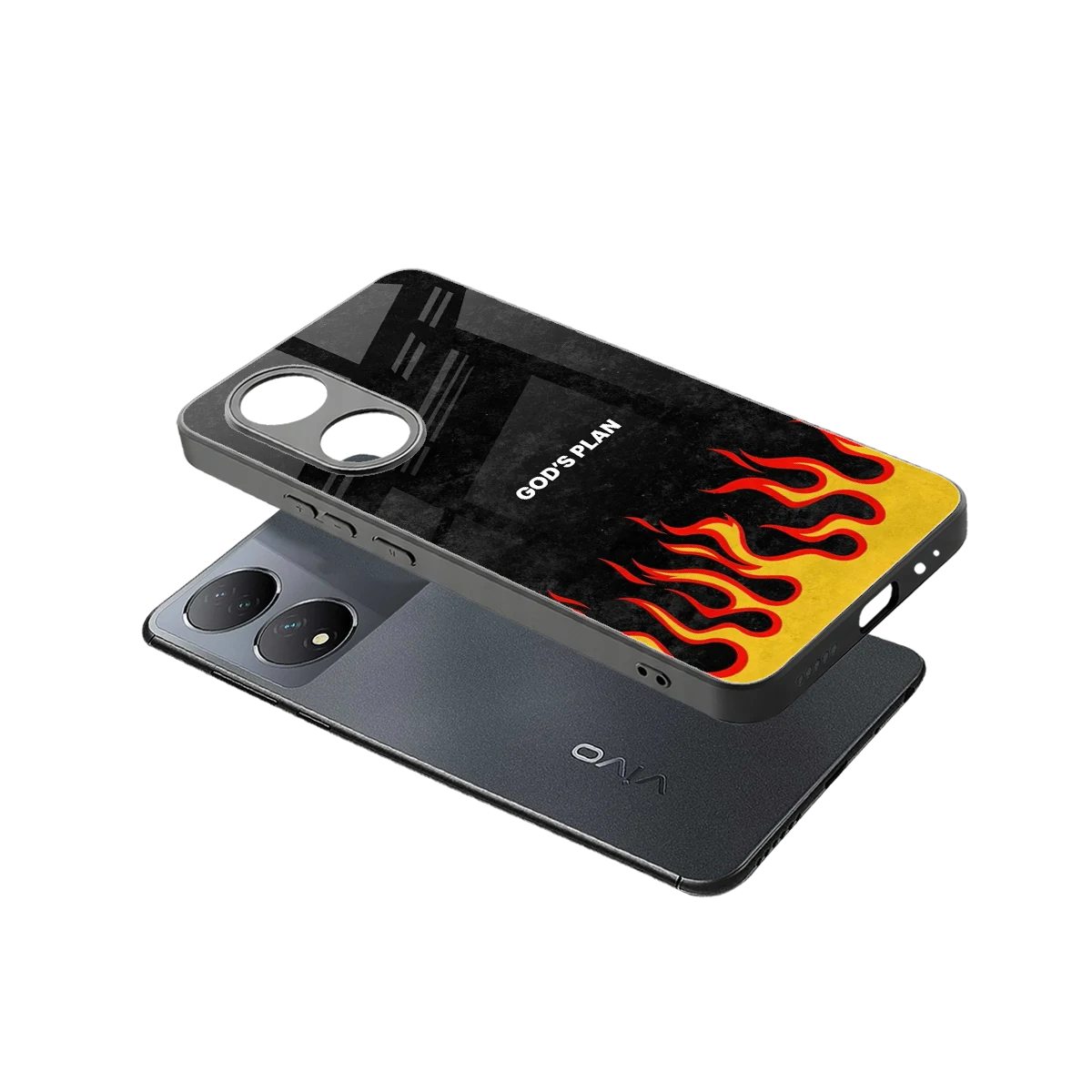 Gods Plan sleek Vivo-y100 cover with tempered glass back and TPU edges