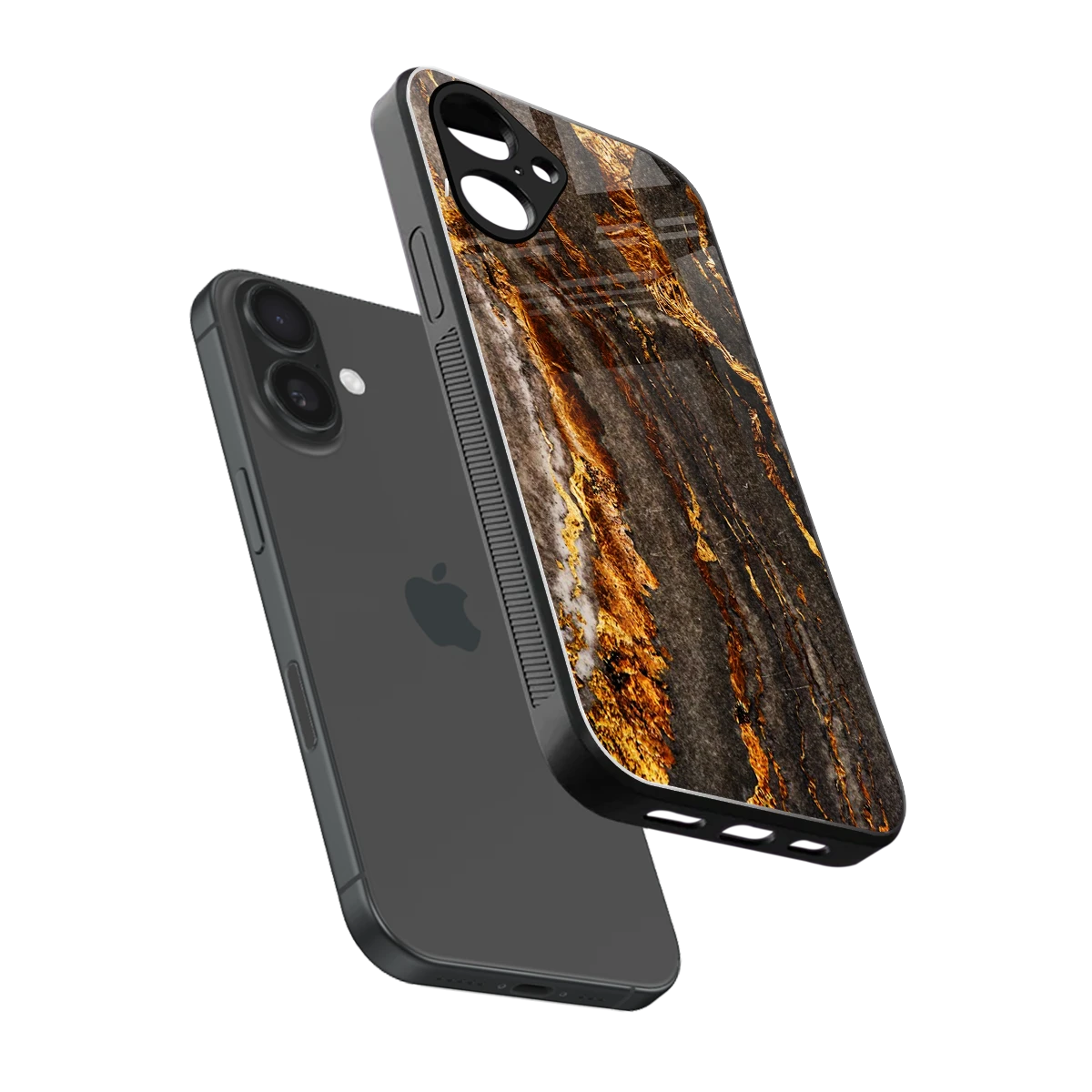 Golden Blaze sleek iPhone 16 cover with tempered glass back and TPU edges