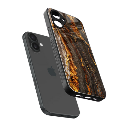 Golden Blaze sleek iPhone 16 cover with tempered glass back and TPU edges