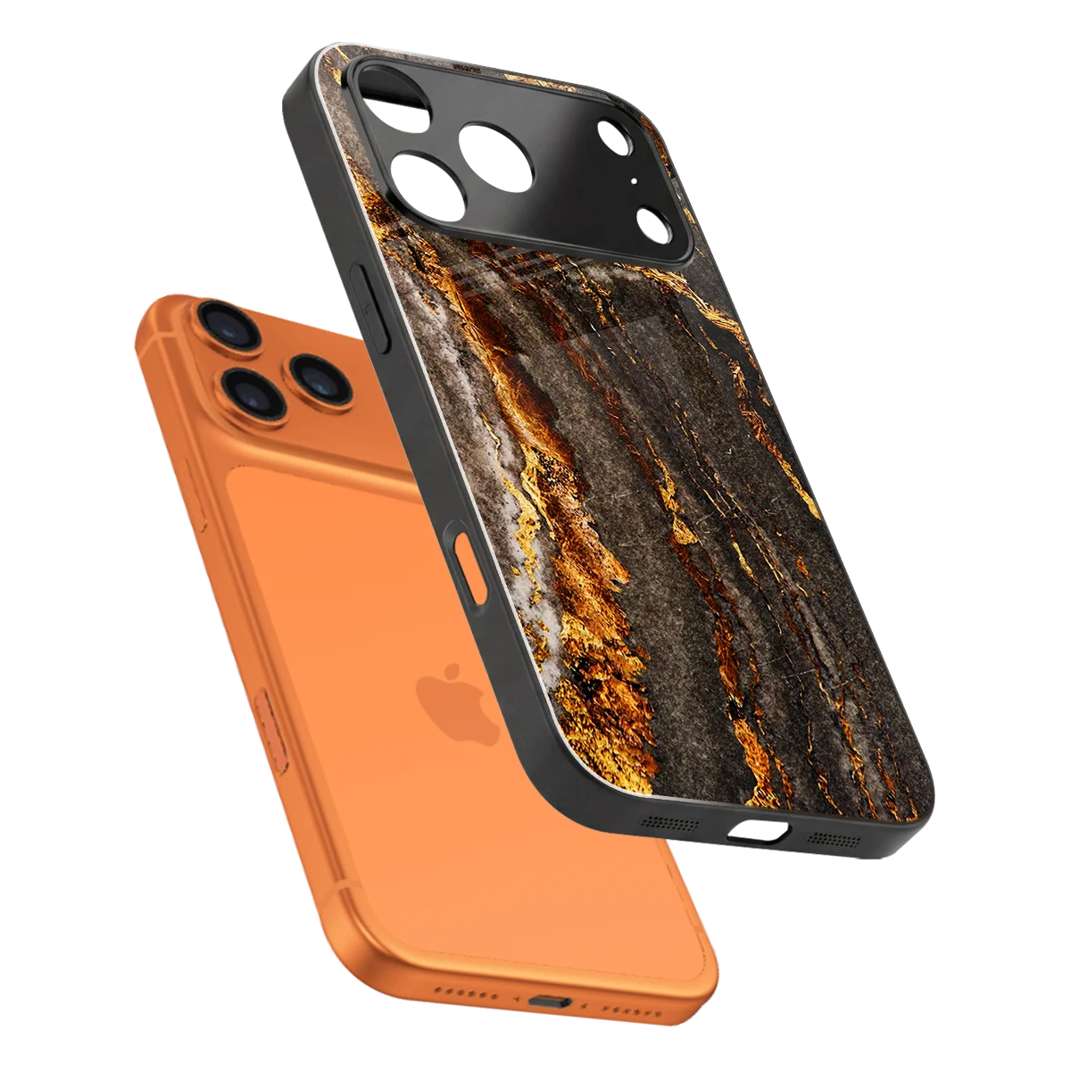 Golden Blaze sleek iphone 17 pro cover with tempered glass back and TPU edges