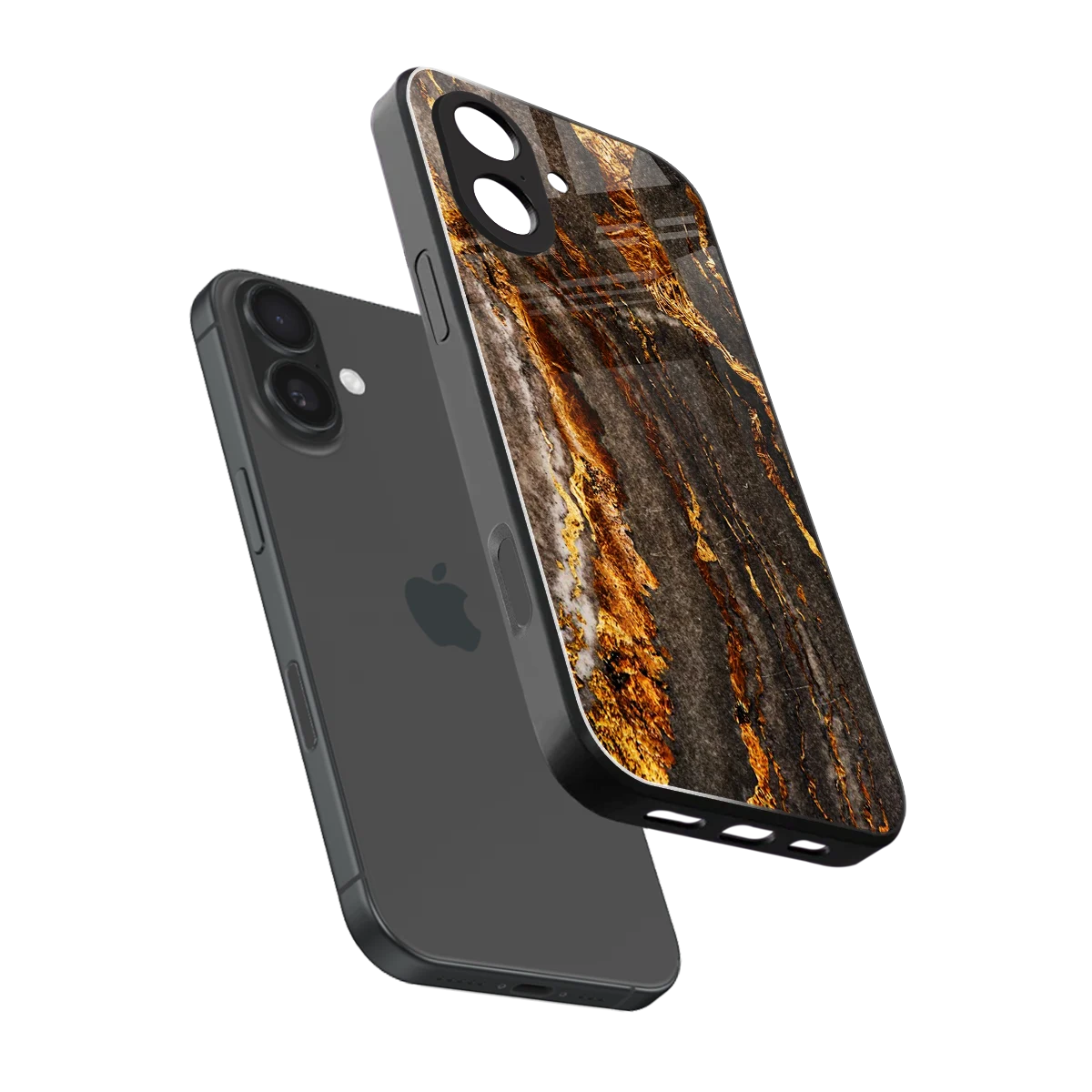 Golden Blaze sleek iphone 17 cover with tempered glass back and TPU edges