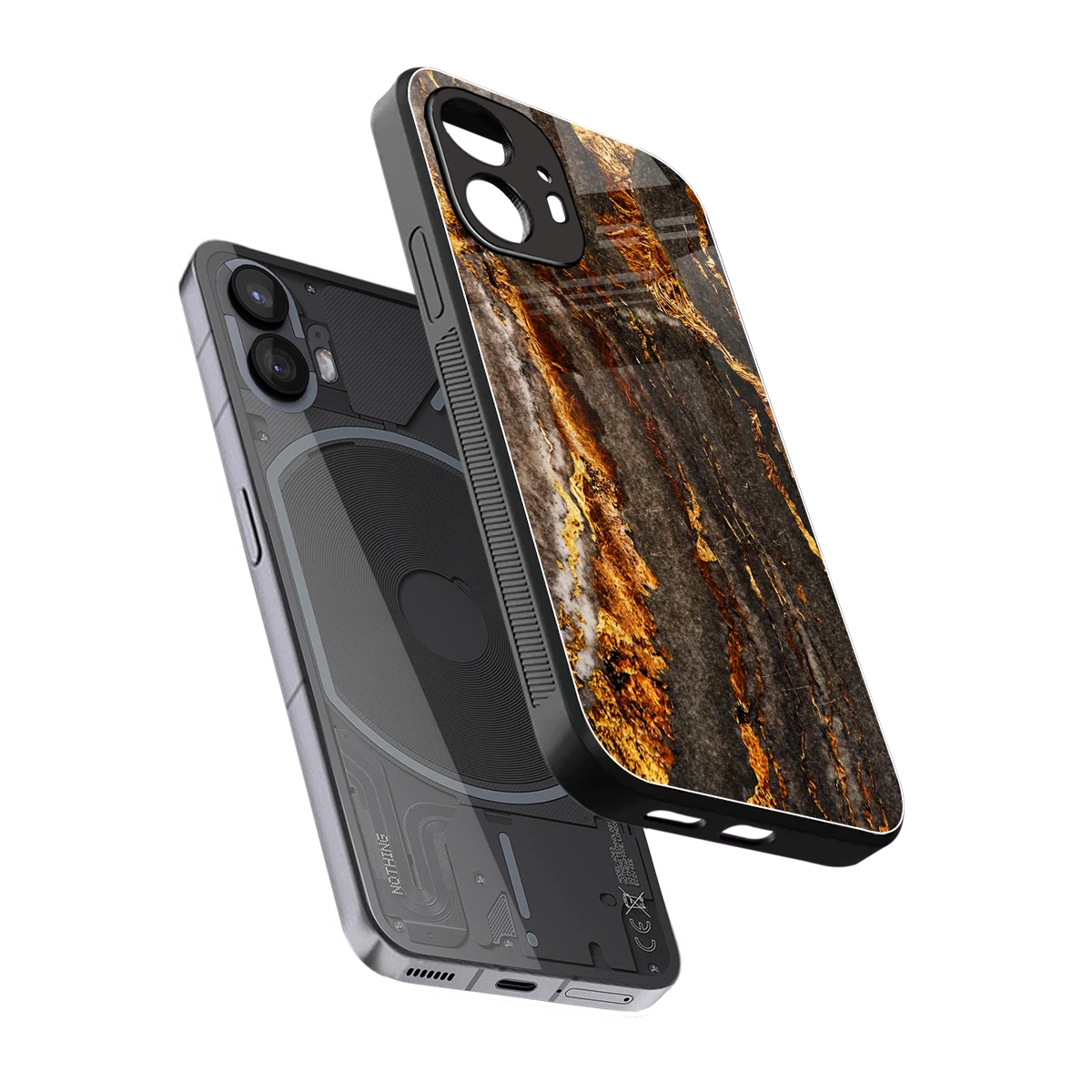 Golden Blaze sleek nothing phone 2 cover with tempered glass back and TPU edges