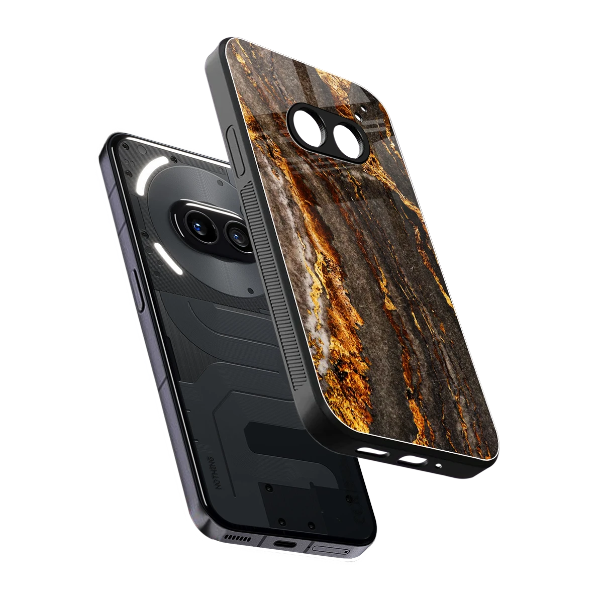 Golden Blaze sleek nothing phone 2a plus cover with tempered glass back and TPU edges