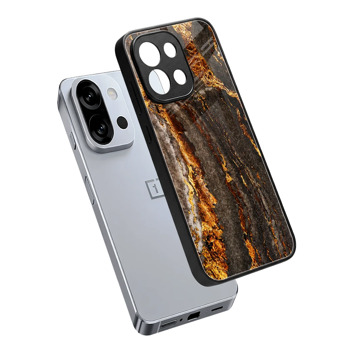 Golden Blaze sleek oneplus 13s cover with tempered glass back and TPU edges