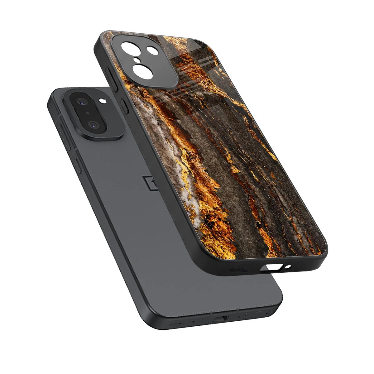 Golden Blaze sleek oneplus 15r cover with tempered glass back and TPU edges