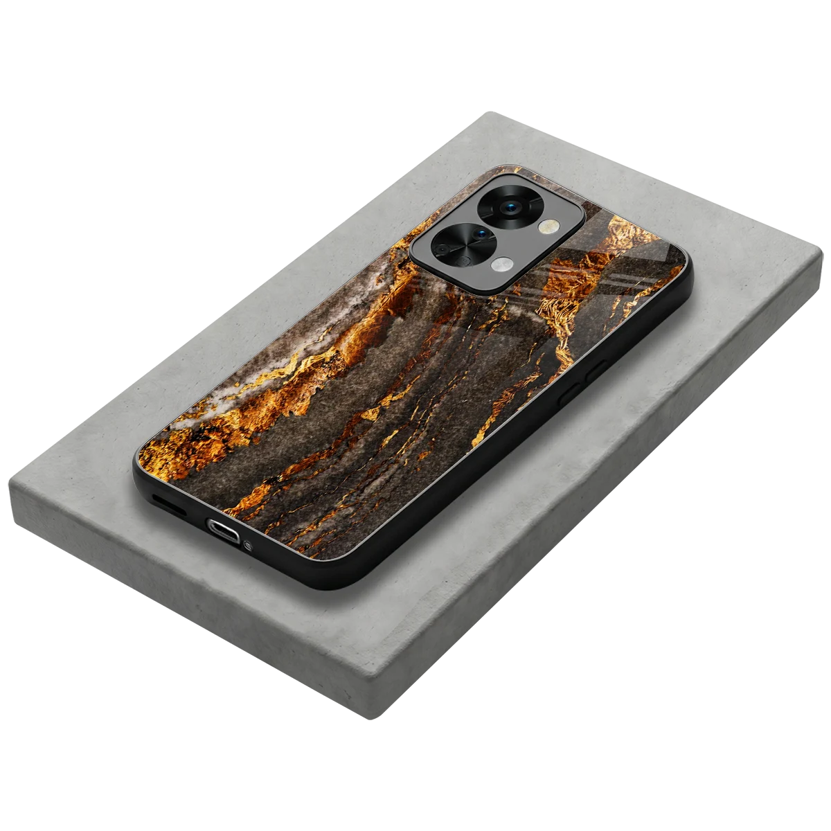 Golden Blaze stylish phone case for oneplus nord 2t | glossy glass and slim fit