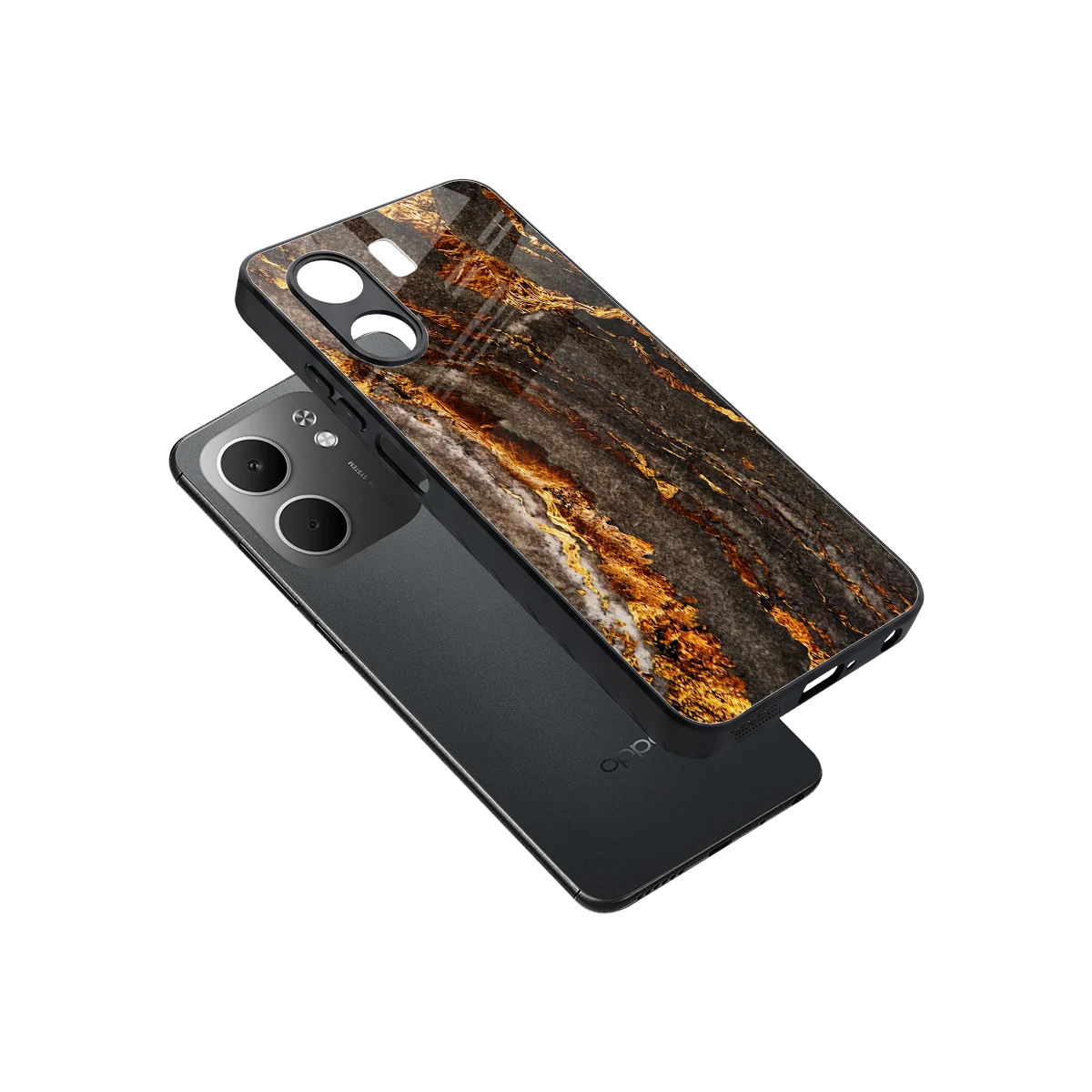 Golden Blaze sleek oppo a5x 5g cover with tempered glass back and TPU edges