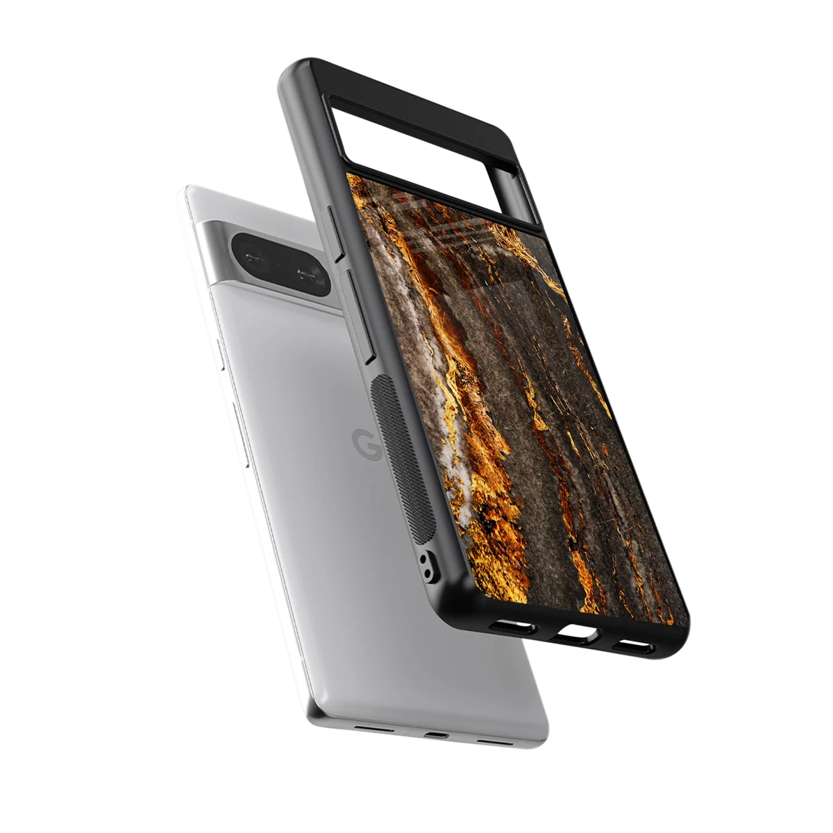 Golden Blaze sleek google pixel 8 cover with tempered glass back and TPU edges