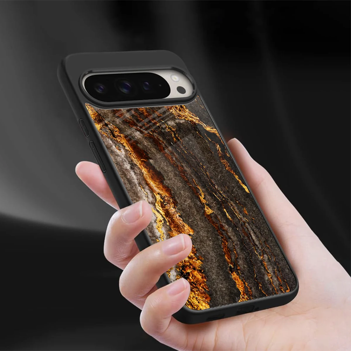 Golden Blaze sleek google pixel 9 pro cover with tempered glass back and TPU edges