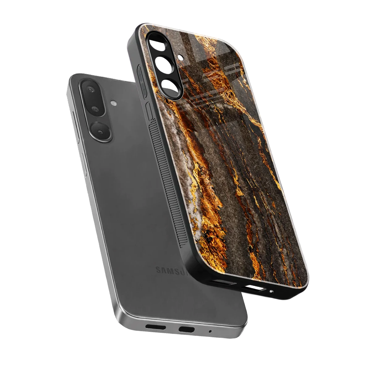 Golden Blaze sleek samsung galaxy m56 5g cover with tempered glass back and TPU edges