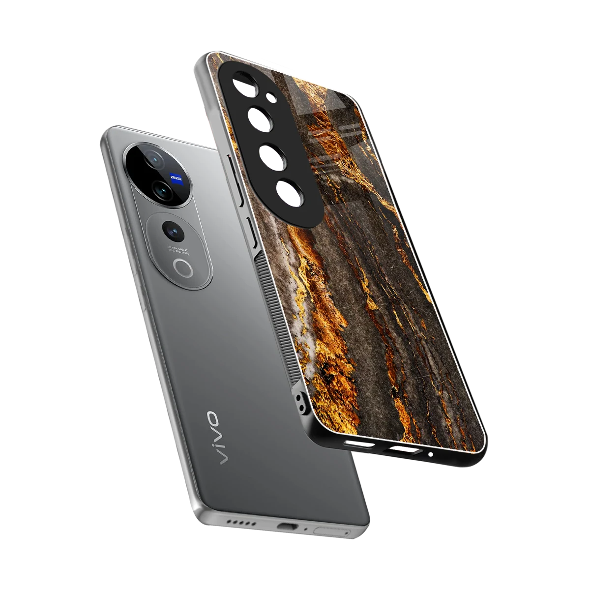 Golden Blaze sleek vivo v40 pro cover with tempered glass back and TPU edges