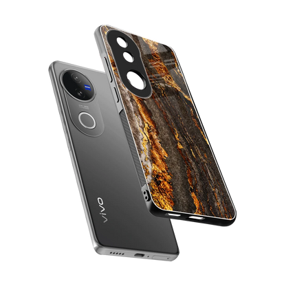 Golden Blaze sleek vivo v50 cover with tempered glass back and TPU edges