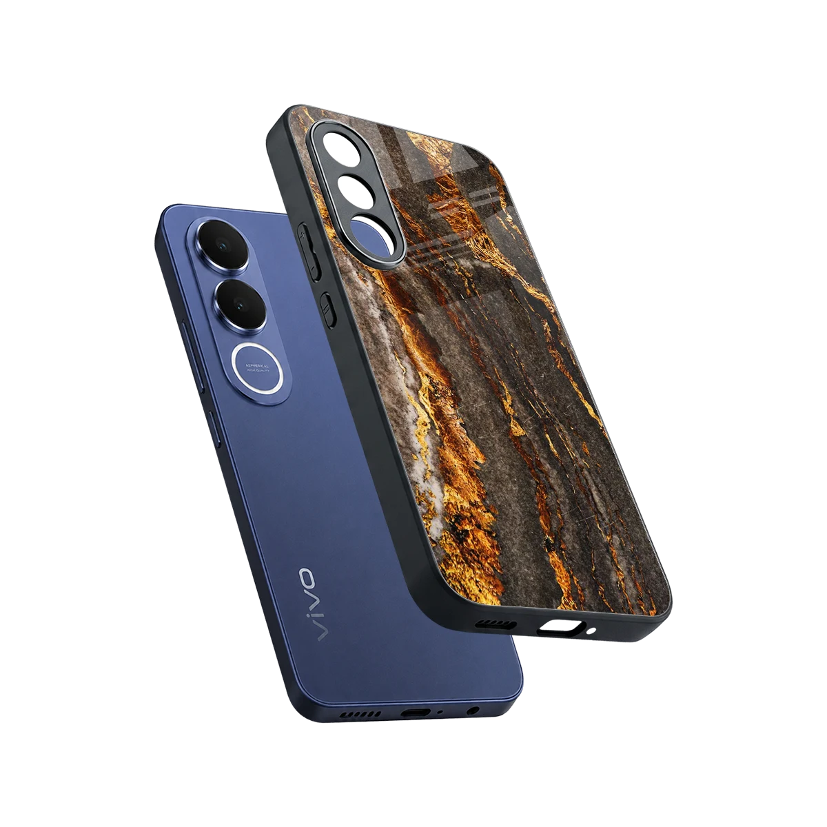 Golden Blaze sleek vivo v70 fe cover with tempered glass back and TPU edges