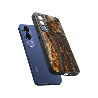 Golden Blaze sleek vivo v70 fe cover with tempered glass back and TPU edges