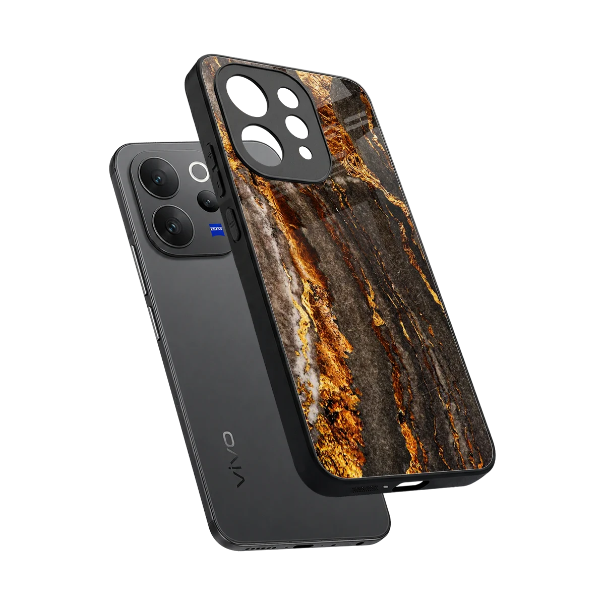 Golden Blaze sleek vivo v70 elite cover with tempered glass back and TPU edges