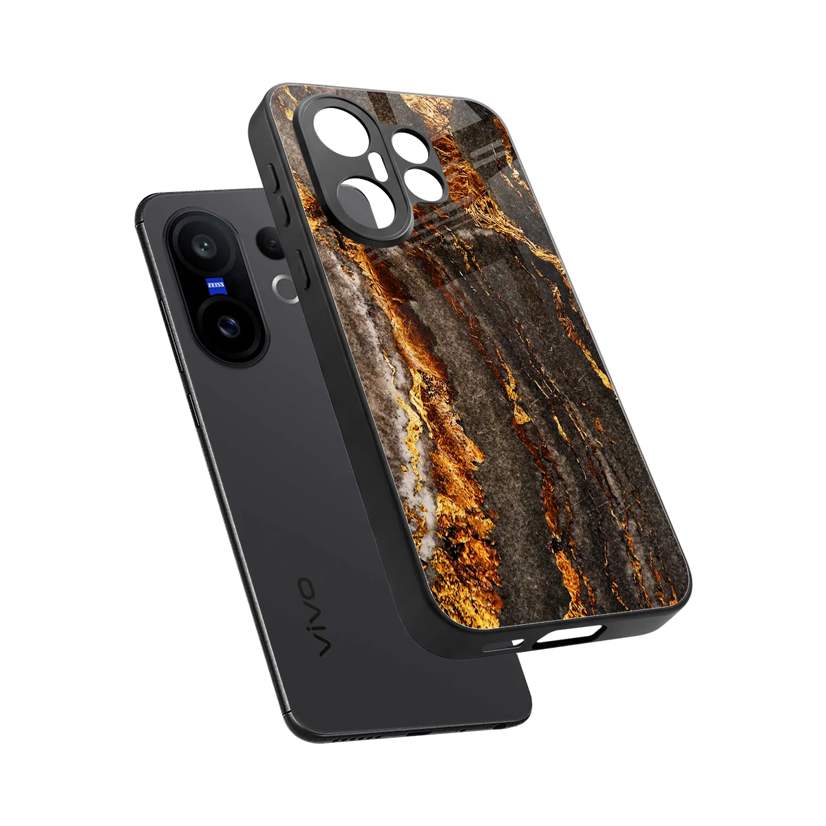 Golden Blaze sleek vivo x200 fe cover with tempered glass back and TPU edges