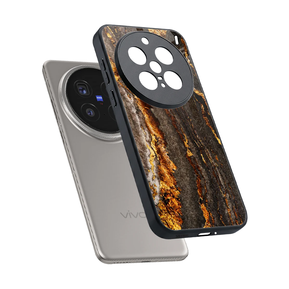 Golden Blaze sleek vivo x200 pro cover with tempered glass back and TPU edges