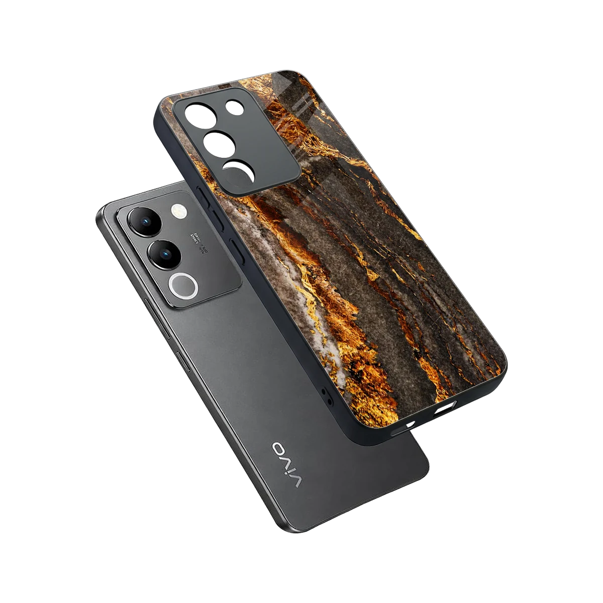 Golden Blaze sleek vivo y200 5g cover with tempered glass back and TPU edges