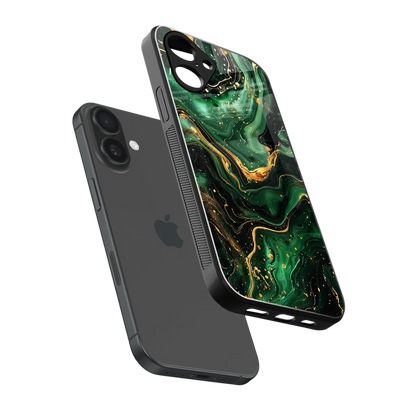 Golden Forest sleek iPhone 16 cover with tempered glass back and TPU edges
