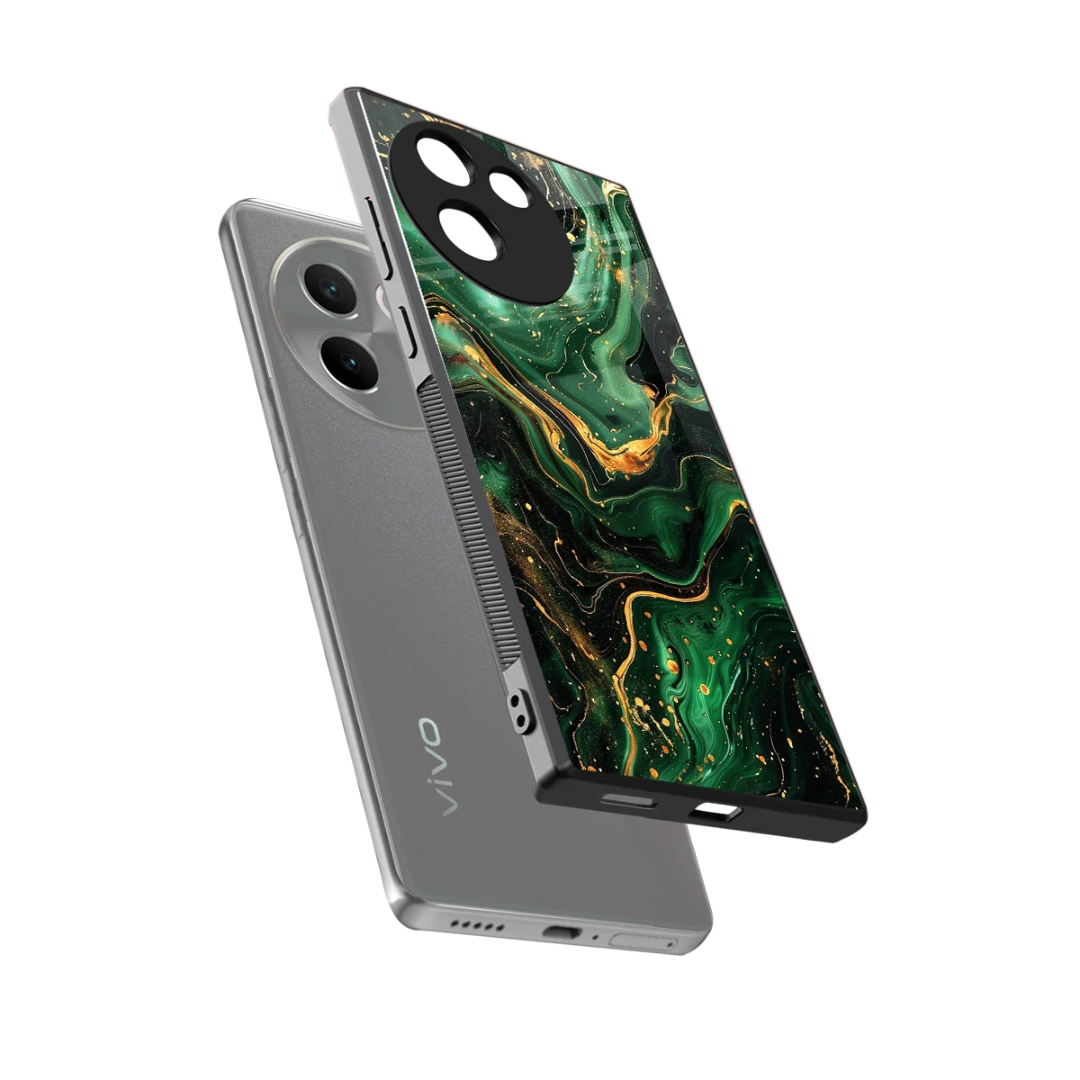 Golden Forest sleek vivo v30e cover with tempered glass back and TPU edges