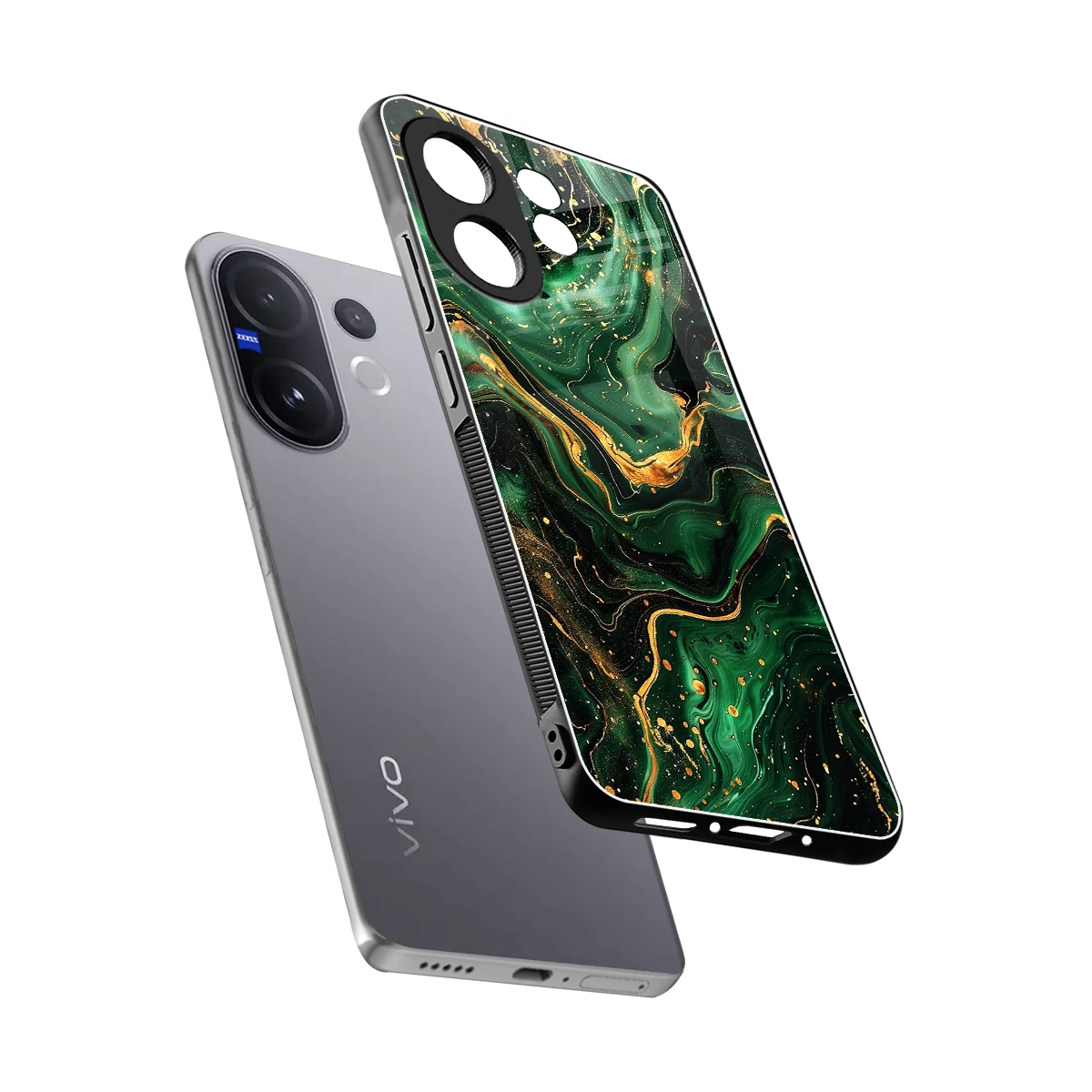 Golden Forest sleek vivo v60 cover with tempered glass back and TPU edges