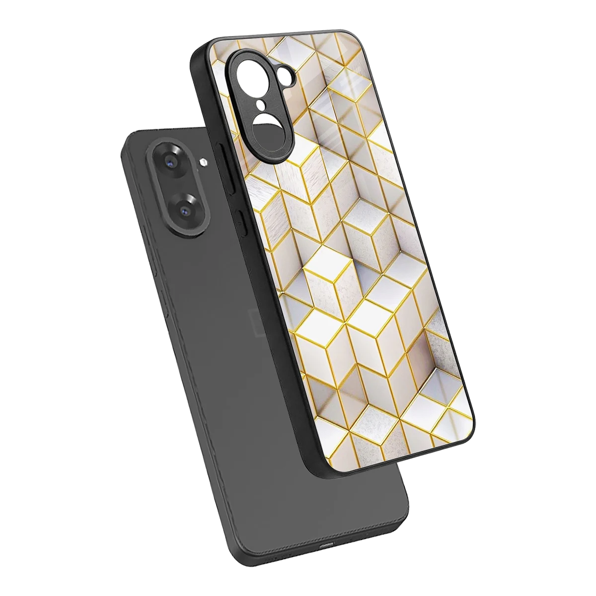Golden Geometry sleek oneplus nord ce5 5g cover with tempered glass back and TPU edges