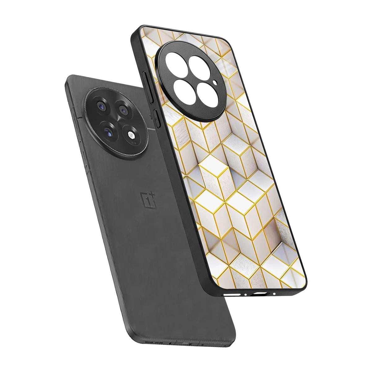 Golden Geometry sleek oneplus 13 cover with tempered glass back and TPU edges