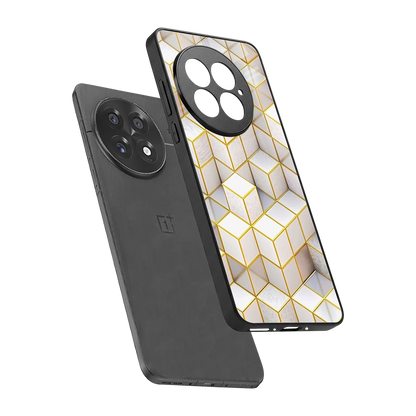 Golden Geometry sleek oneplus 13 cover with tempered glass back and TPU edges