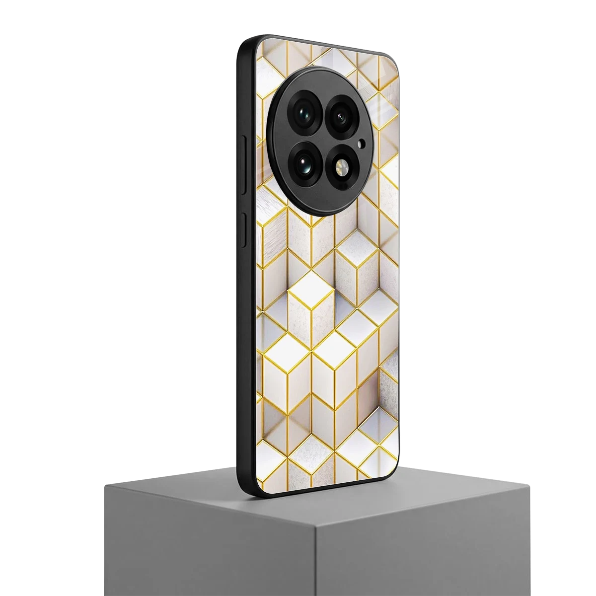 Golden Geometry oneplus 13 mobile cover | shockproof glass phone case