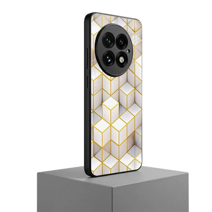 Golden Geometry oneplus 13 mobile cover | shockproof glass phone case