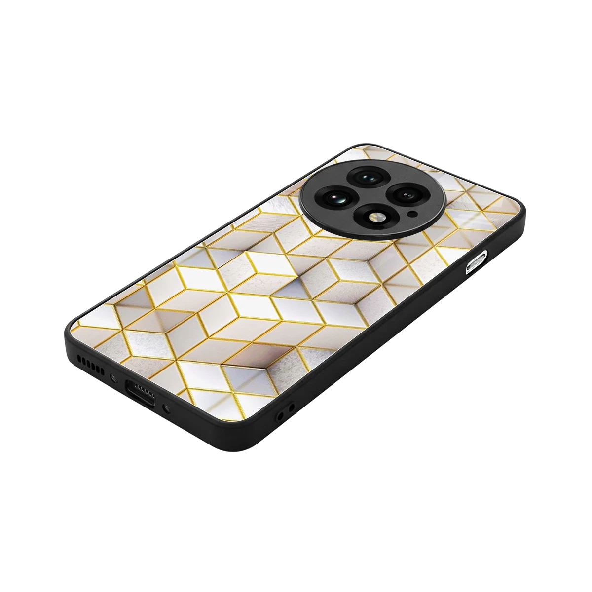 Golden Geometry stylish phone case for oneplus 13 | glossy glass and slim fit